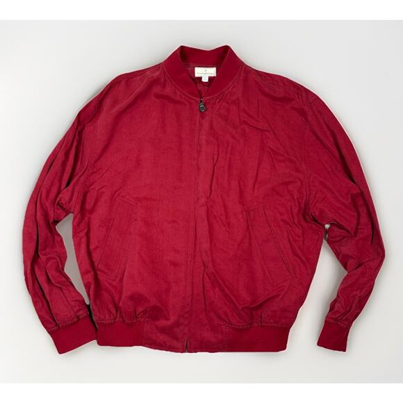 Ermenegildo Zegna Silk Rayon Blend Bomber Jacket Men’s Size L / 52 Red Full Zip - Picture 1 of 6